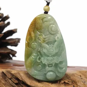 Baikalla "Roaring Dragon" Natural Jadeite Jade Yellow Green Pendant Necklace For Men, Collectibles