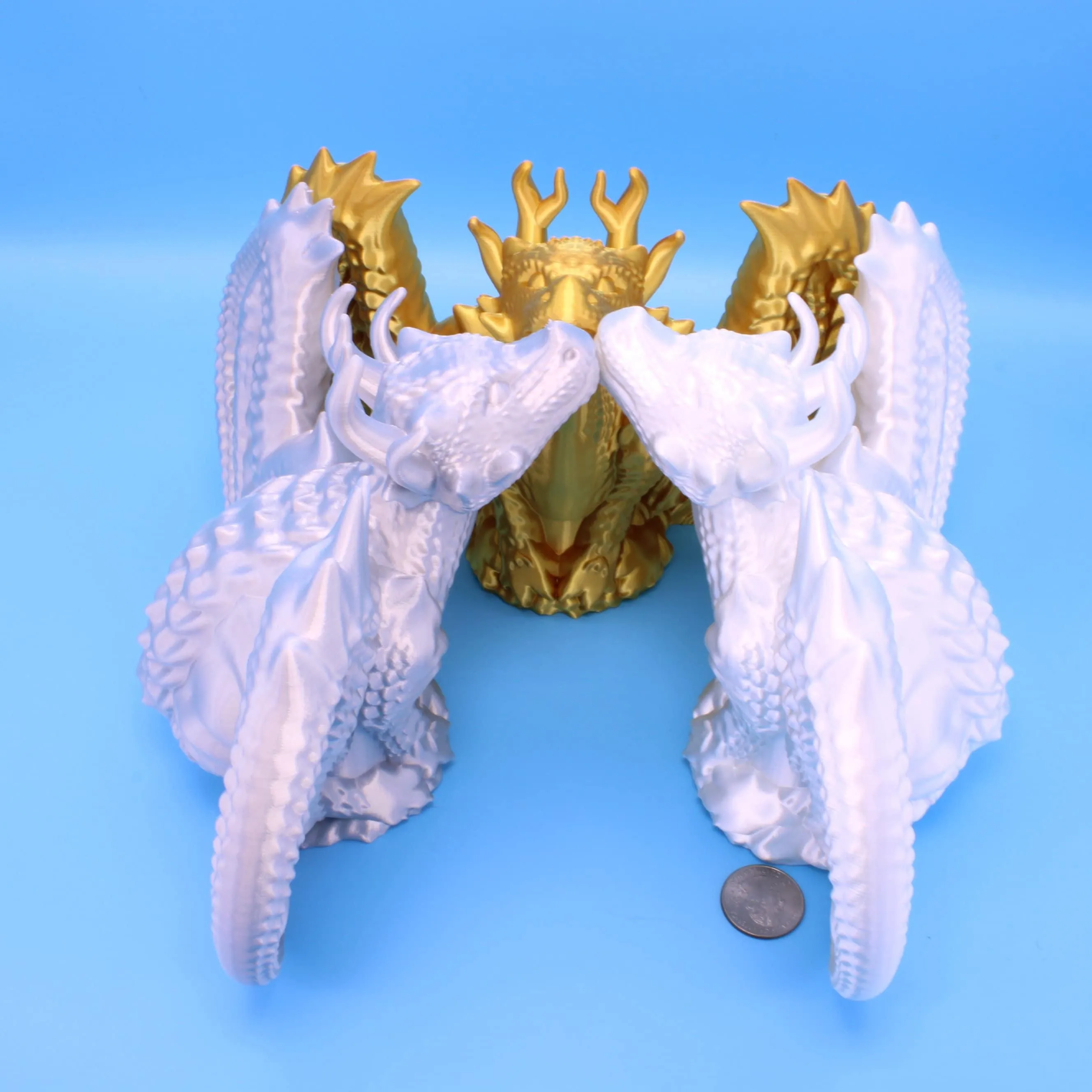 Dragon Figurine, Gold, Silver, White.