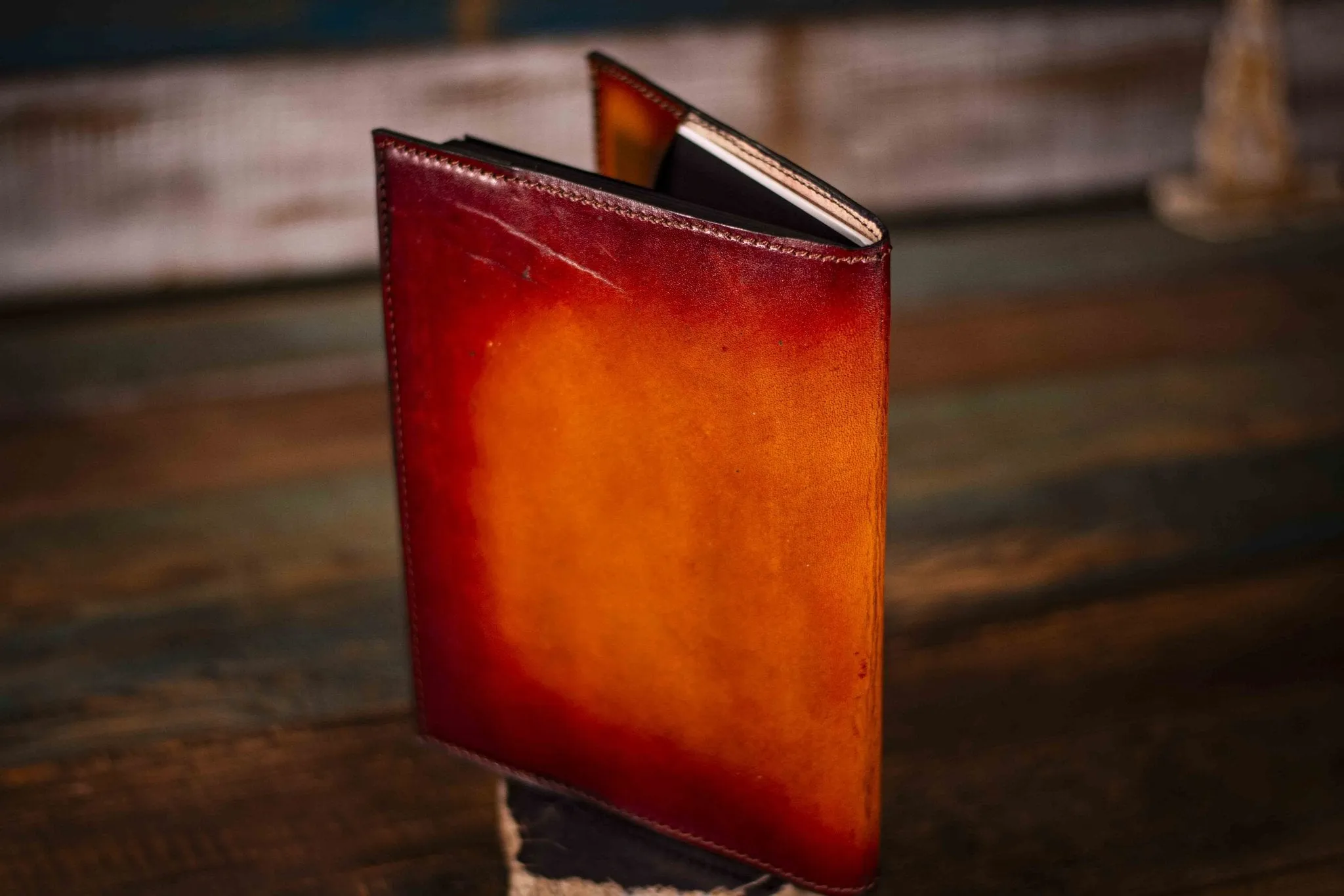 Handcrafted Leather Journal - Amanita Mushrooms and Robin Birds - Brown Background with Unlined Art Paper