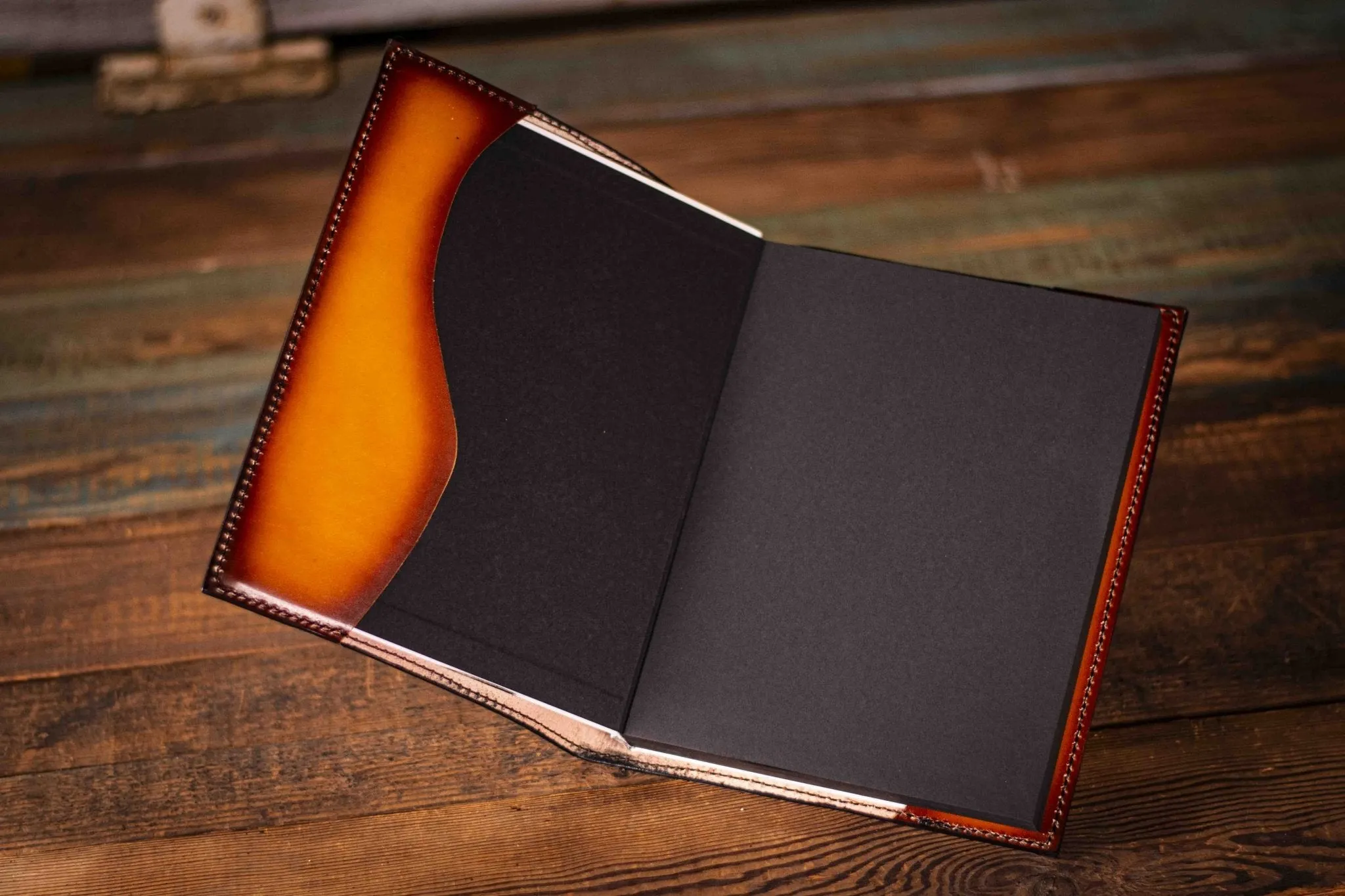 Handcrafted Leather Journal - Amanita Mushrooms and Robin Birds - Brown Background with Unlined Art Paper